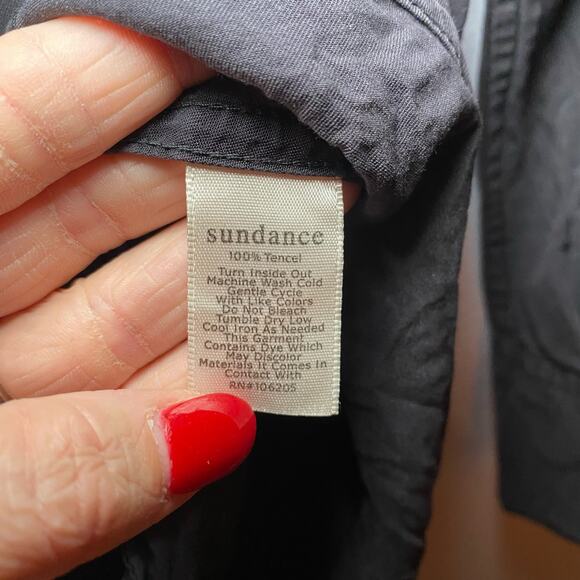 Sundance Women's size Small Alyona Black Long Sleeve Snap Up Pleated Blouse Top - Picture 8 of 8